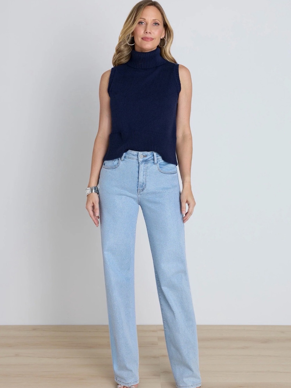 The Noli Shop Brynn Crystal Rhinestone Wide Leg Jeans High Rise Size 24